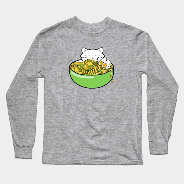 Cute cat wants to eat delicious bowl of ramen noodles Long Sleeve T-Shirt by Purrfect